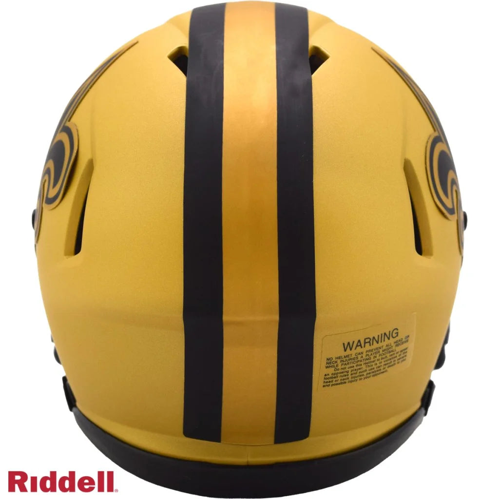 Yellow and black Riddell speed mini football helmet with gold Saints features
