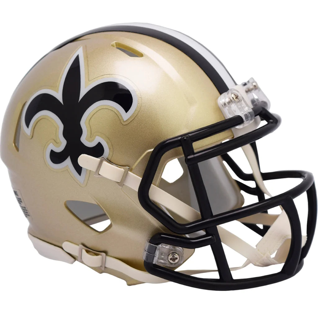 Gold black New Orleans Saints speed mini helmet with fleur-de-lis