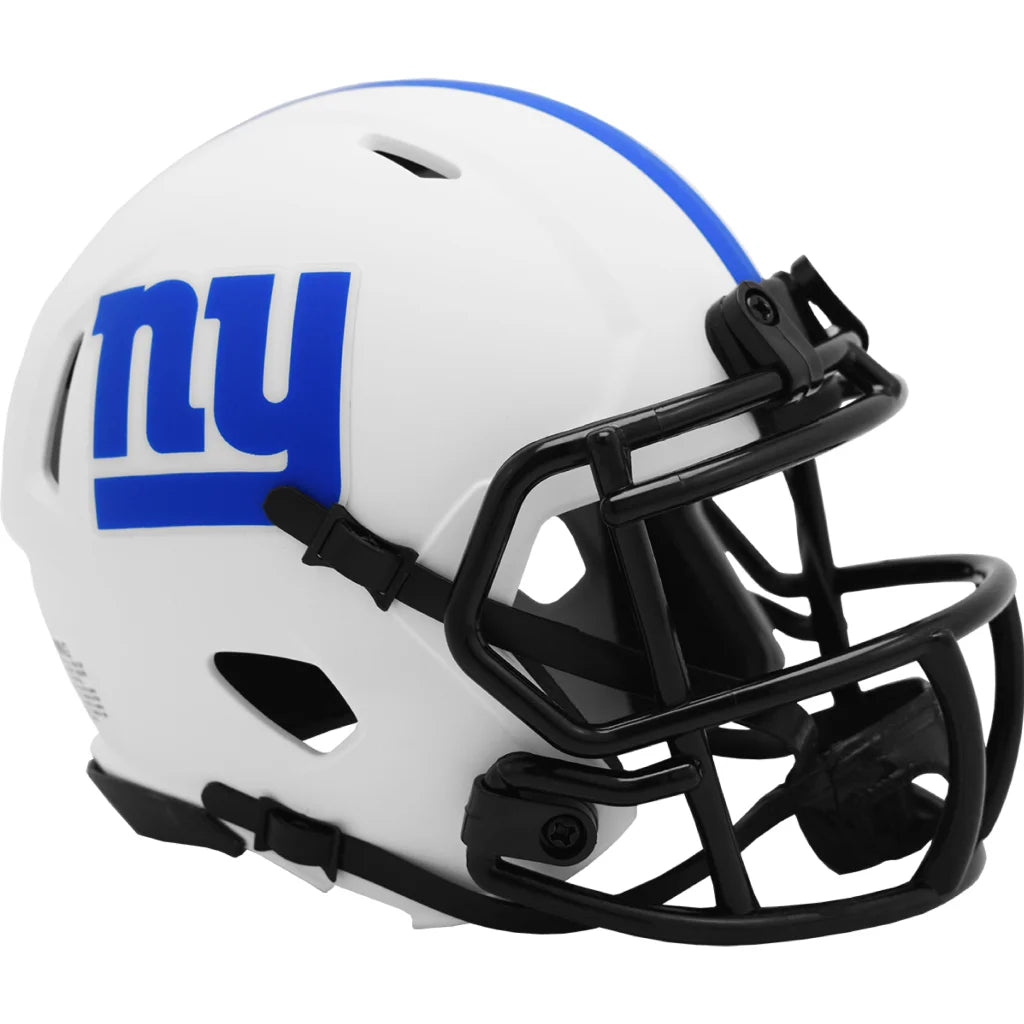 White and blue New York Giants Riddell Lunar Speed mini helmet with black face mask