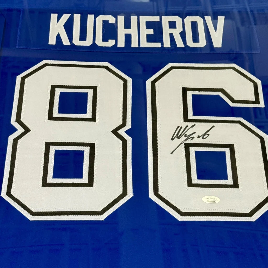 Nikita Kucherov autographed Tampa Bay blue #86 deluxe framed jersey - JSA