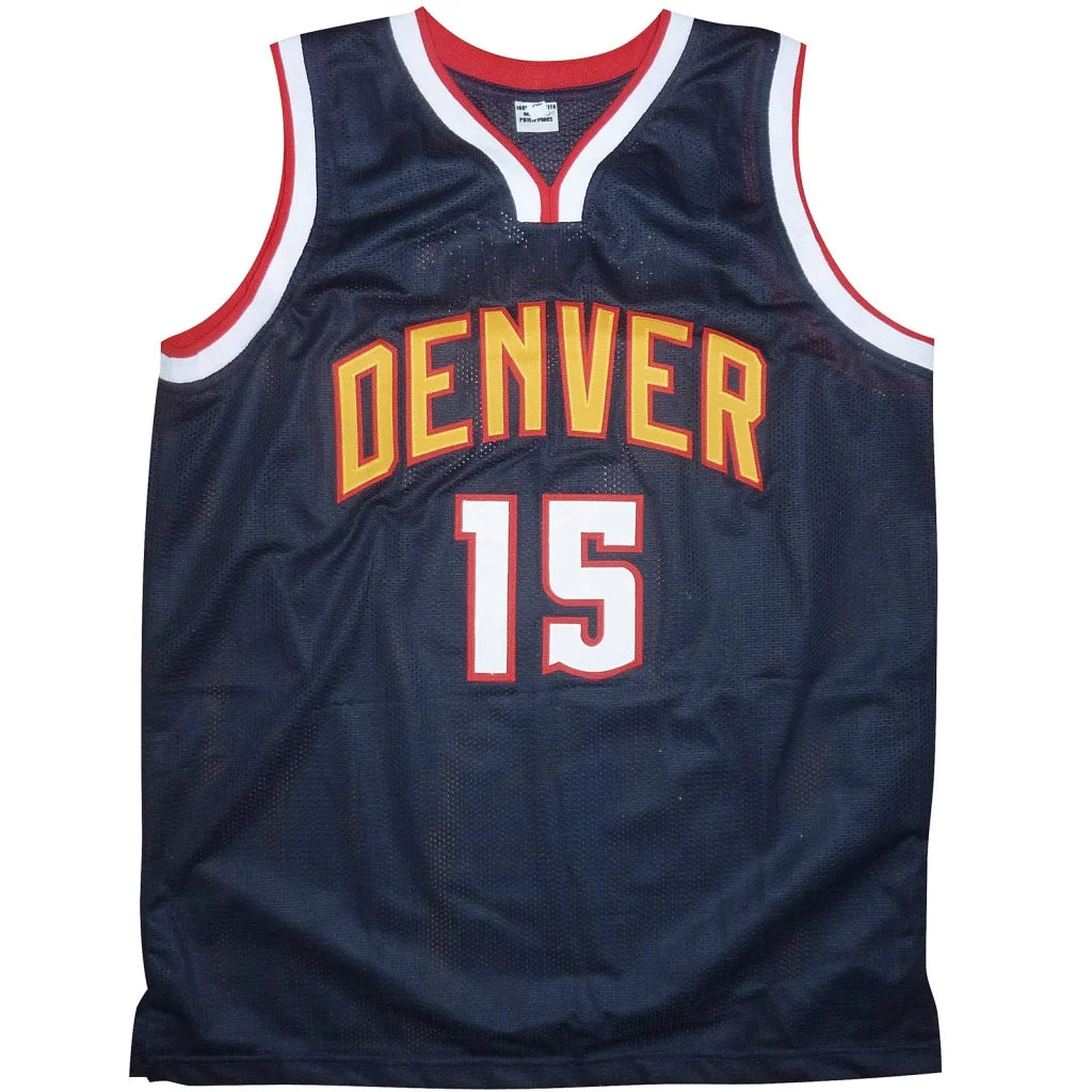 Nikola Jokic autographed custom jersey: dark navy mesh with Denver in yellow orange above 15