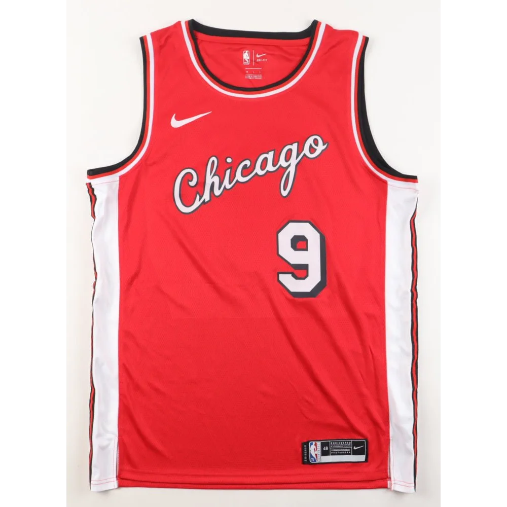 Red Chicago Bulls jersey with Nikola Vucevic signed number 9 for sale