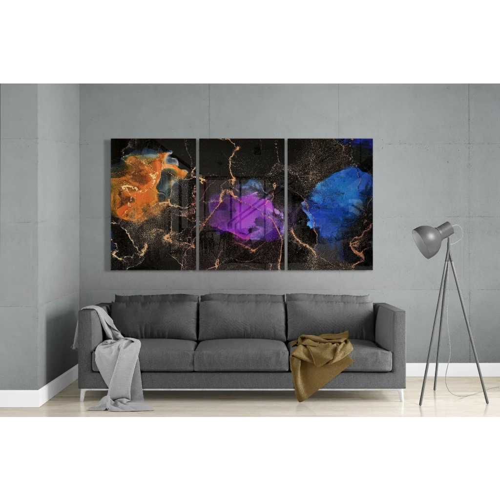Stunning Swirl Glass Wall Art Triptych with Golden Veins | Modern Wall Art Decor | vintageantiquesgifts.com