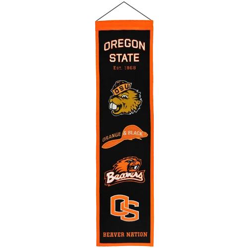 Black and orange Oregon State Beavers heritage banner flag