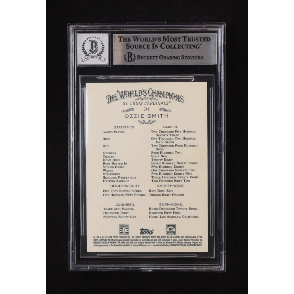 Ozzie Smith 2013 Topps Allen Ginter Auto Beckett 10 beige trading card
