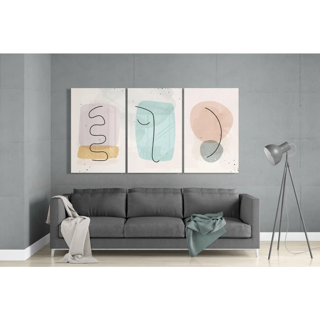 Set of three pastel abstract wall art canvas prints