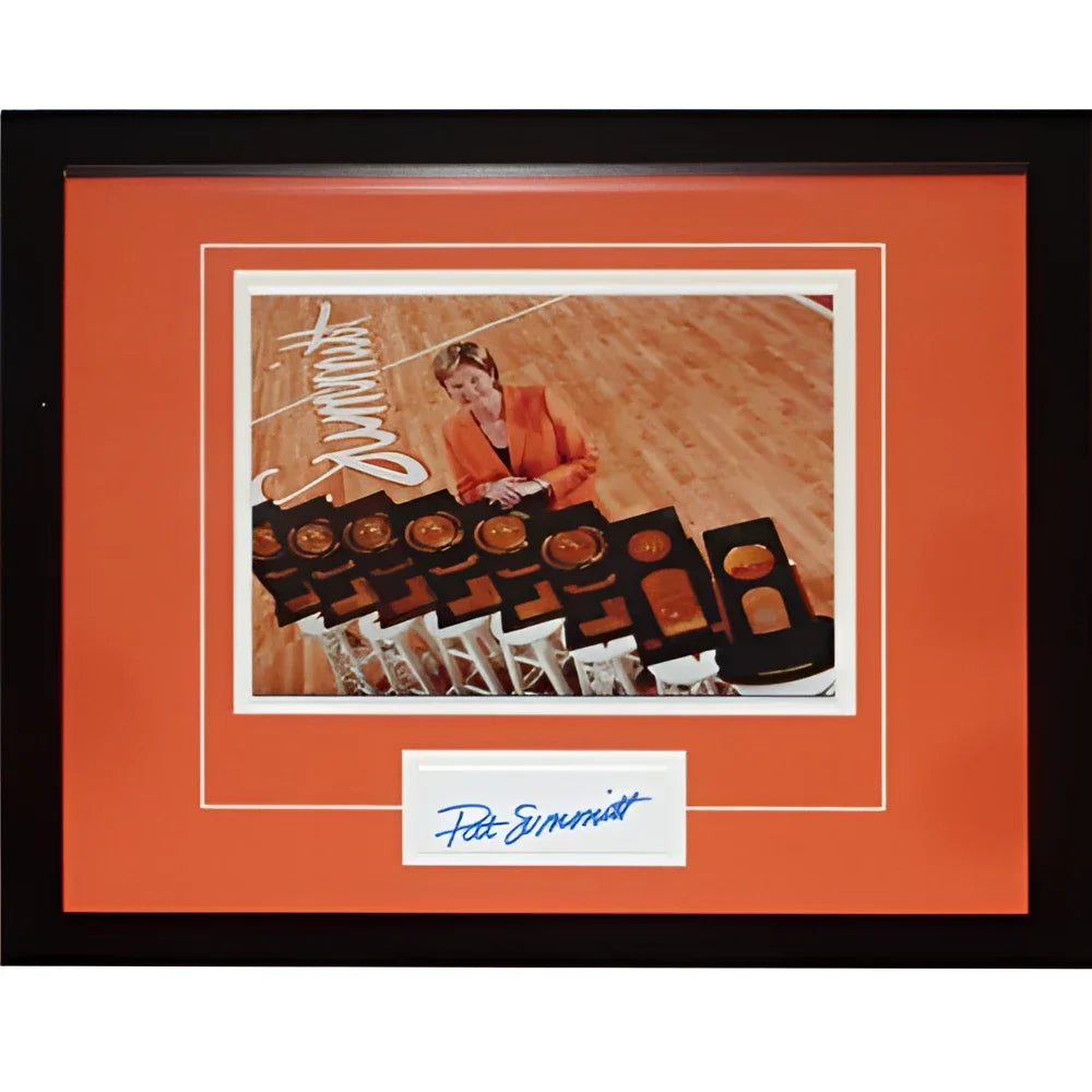 Pat Summitt autographed Tennessee Lady Vols trophies frame