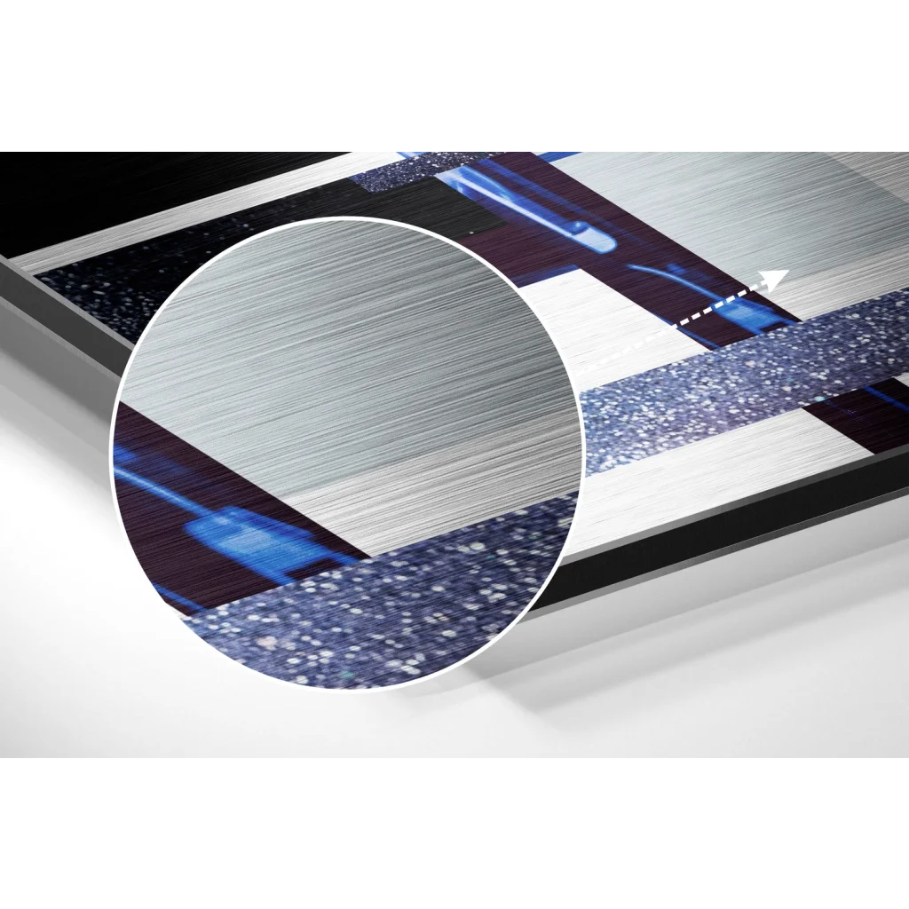Sleek brushed aluminium dibond abstract art print on modern screen