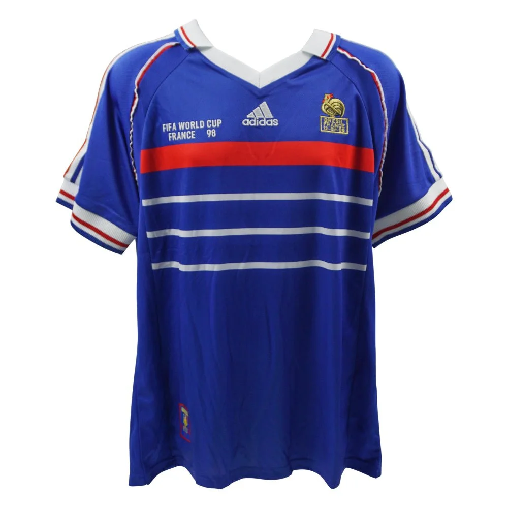 Blue and white striped France 1998 World Cup Adidas jersey signed by Patrick Vieira