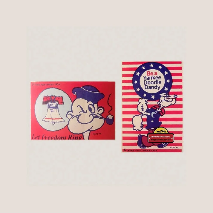 Vintage patriotic bicentennial Popeye stickers from 1975 King Features display lots of fun!