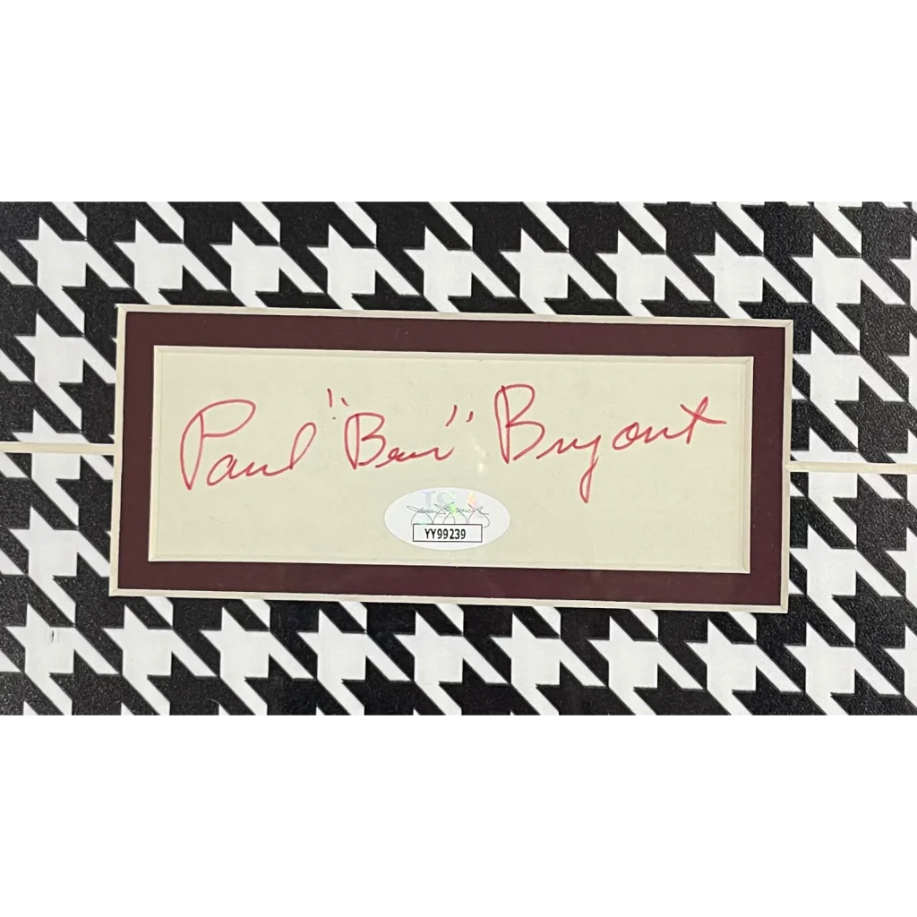 Framed 11x14 Sports Illustrated Paul Bear Bryant signed plaque with houndstooth