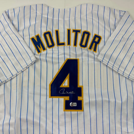 Paul Molitor signed custom jersey number 4 Brewers pinstripe