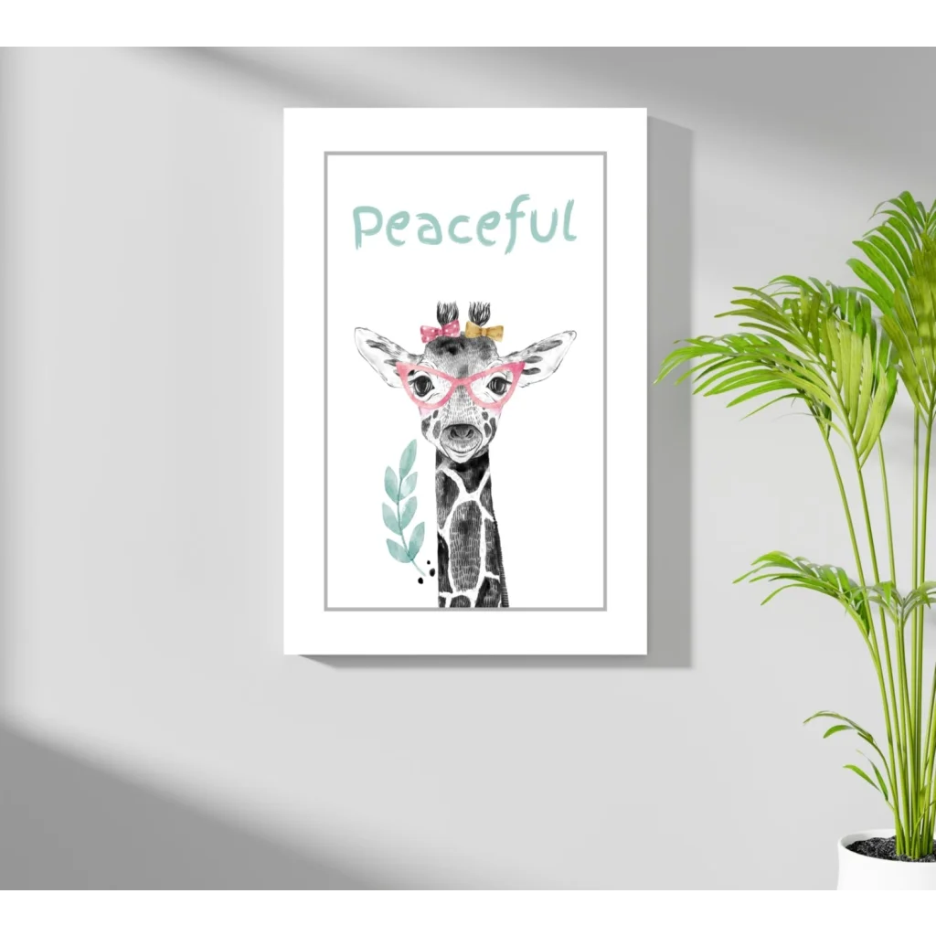 Charming giraffe in pink glasses on insigne aluminum print