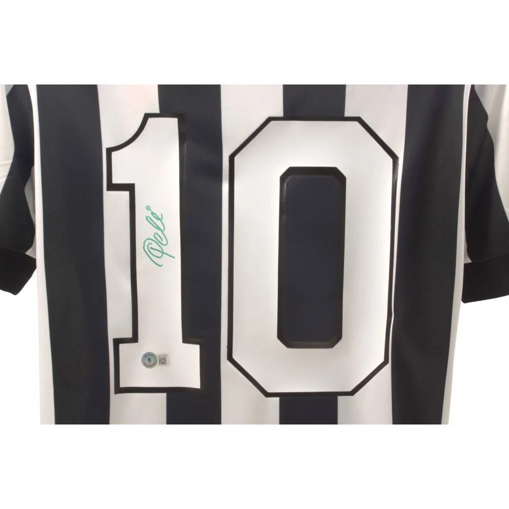 Black and white striped Pele signed Number 10 soccer jersey with COA