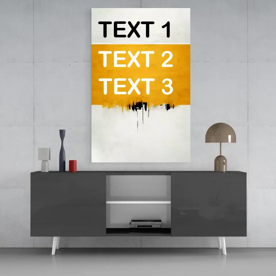 Bold abstract glass wall art with custom text on vibrant orange background