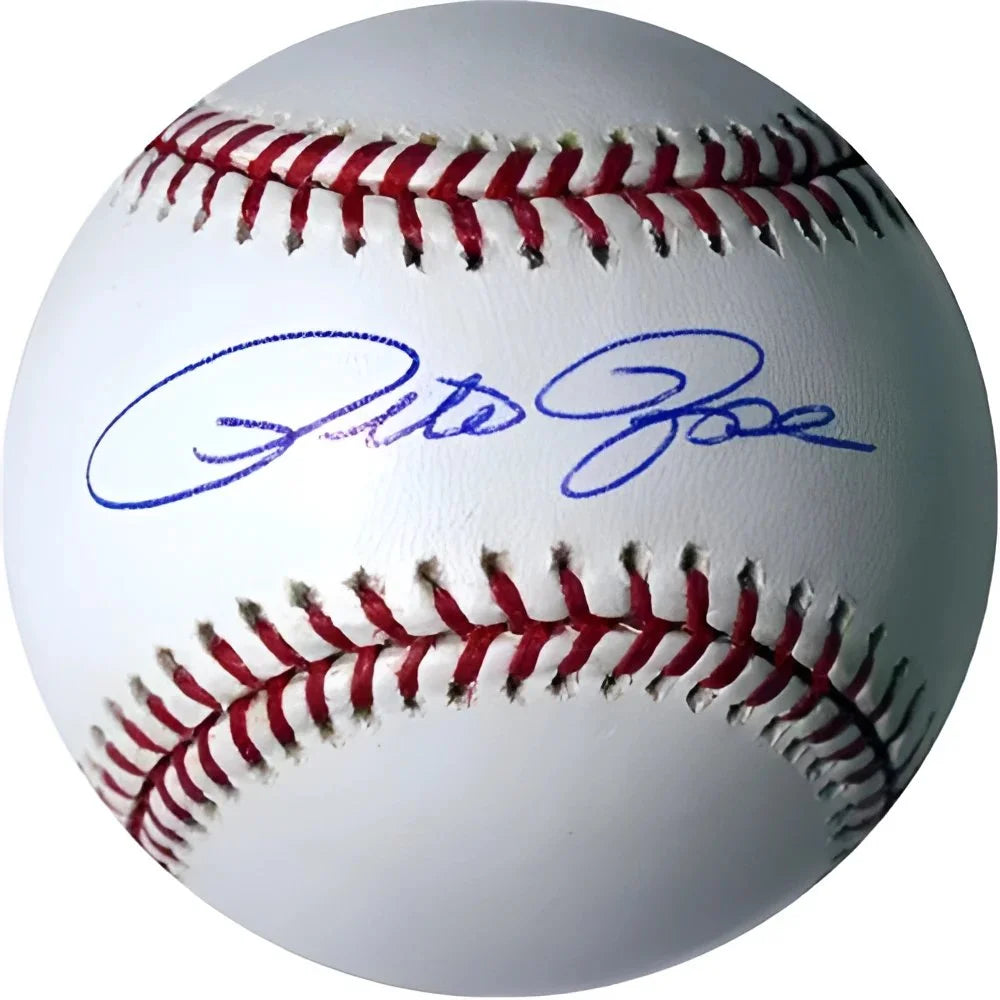 Pete Rose autographed MLB baseball with blue signature and red stitching