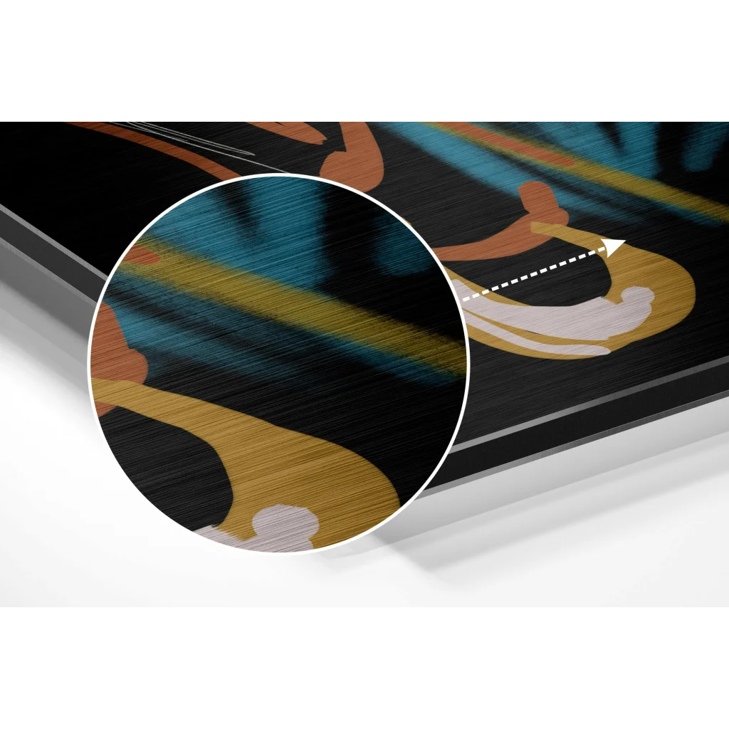 Stunning abstract jazz art on brushed aluminium dibond with gold teal saxophone