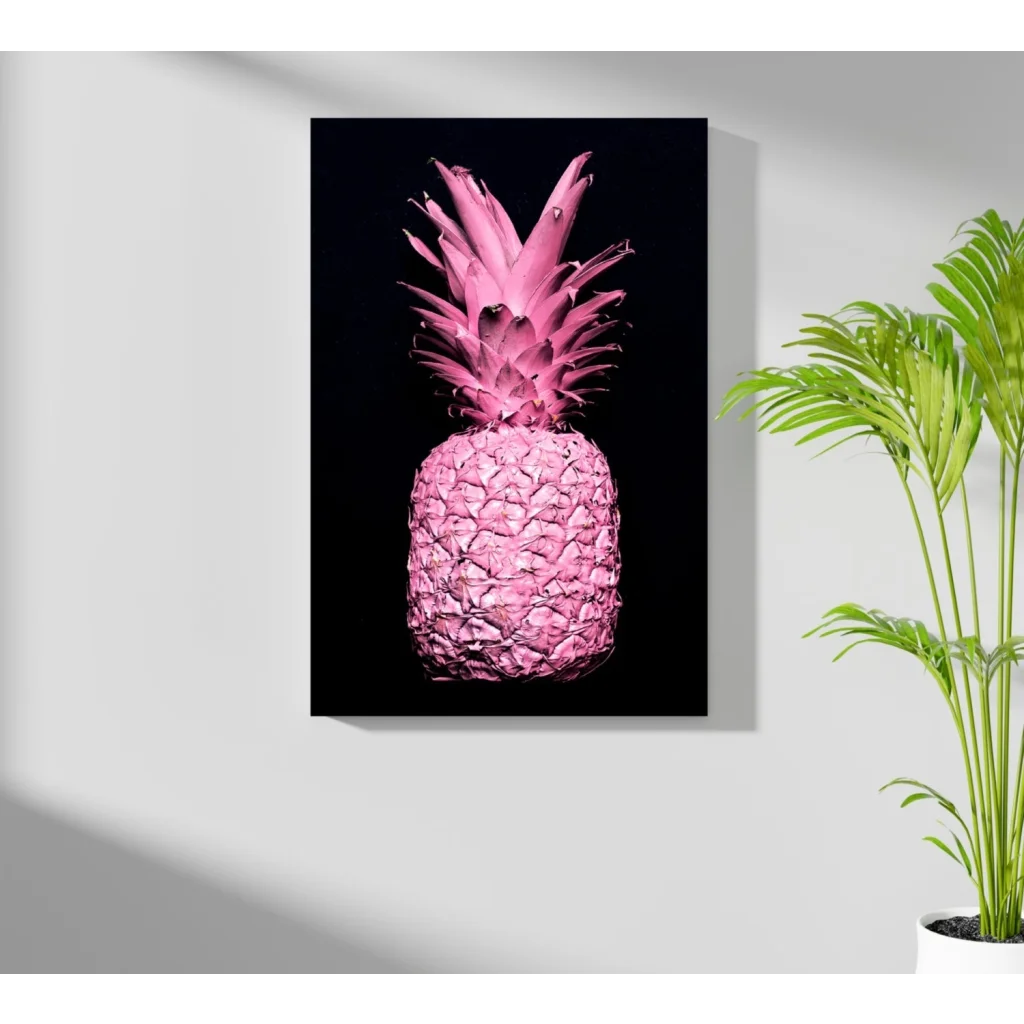 Vibrant pink pineapple on insigne aluminum prints wall art