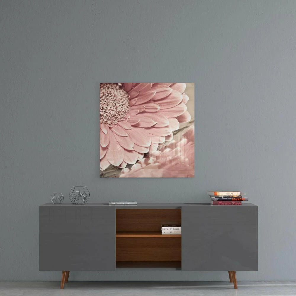 Close-up pink gerbera daisy glass wall art print