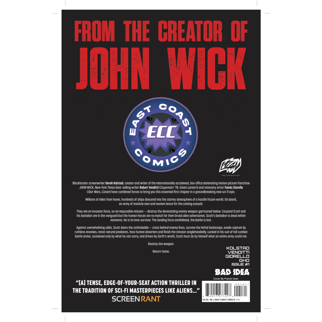 Back cover of Planet Death ECC Exclusive Franck Uzan Comic featuring Star Wars artwork