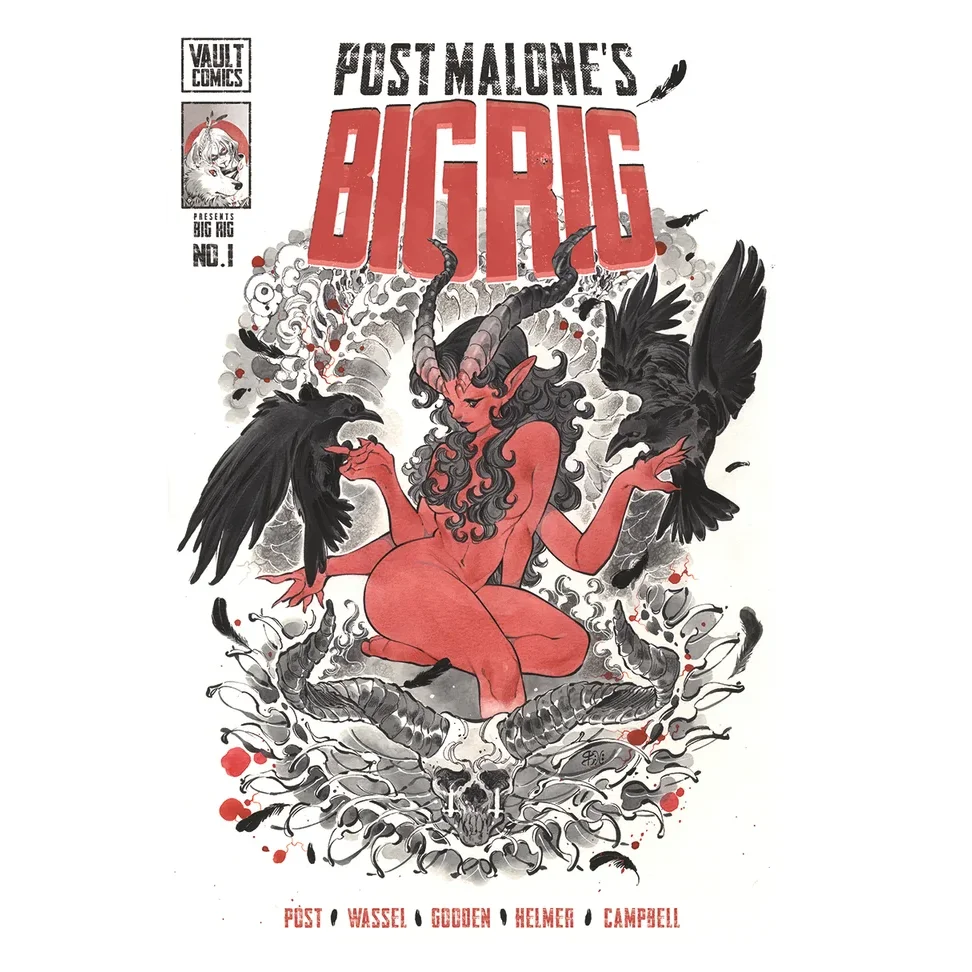Comic book cover featuring a horned, four-armed red demon from Post Malone Big Rig series