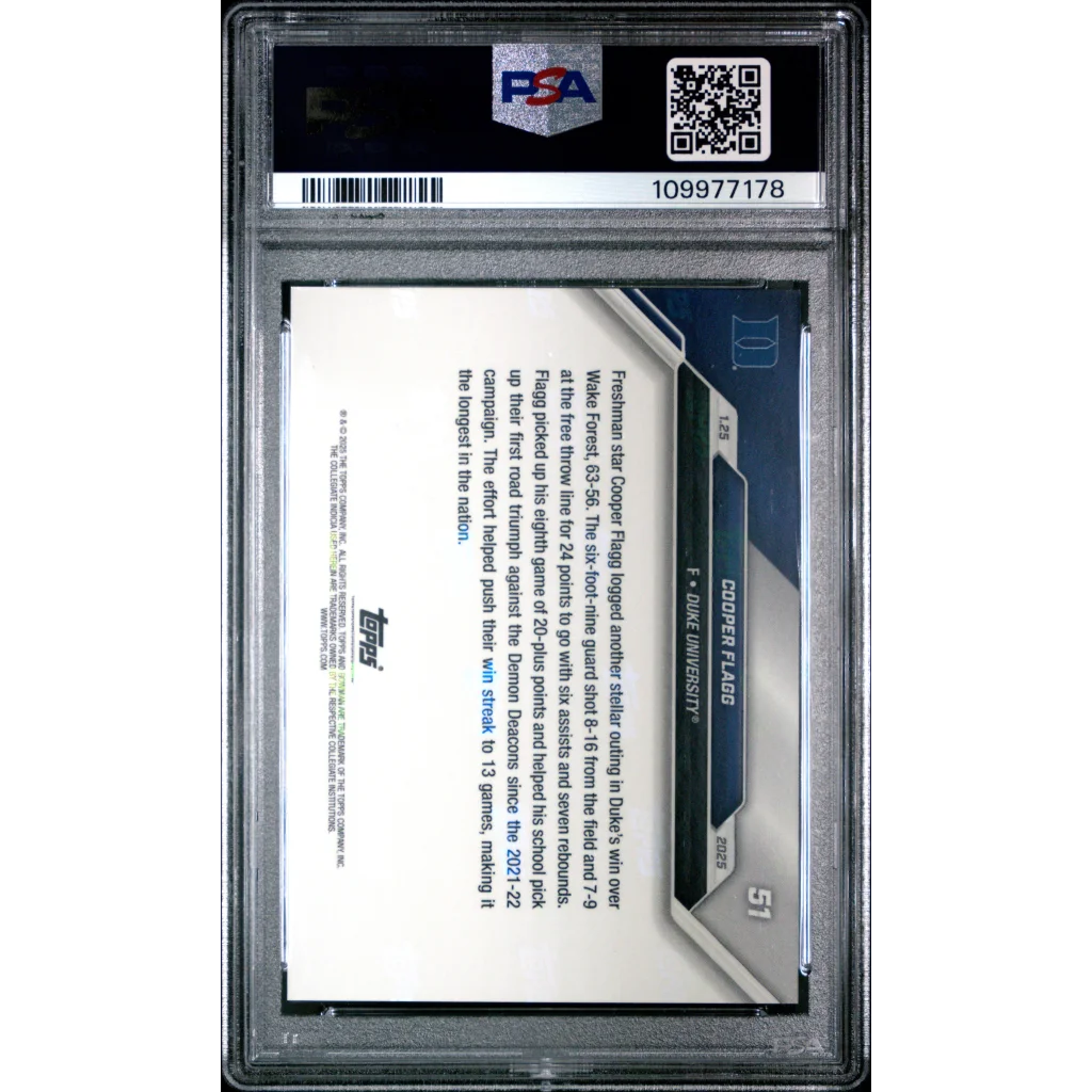 PSA 10 Cooper Flagg Bowman U Now Basketball Rookie Card with 1986 Topps #51