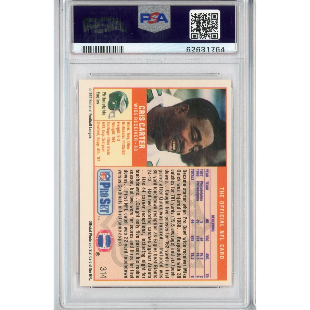 Graded PSA 10 Cris Carter 1989 Pro Set Rookie Card Gem Mint perfection