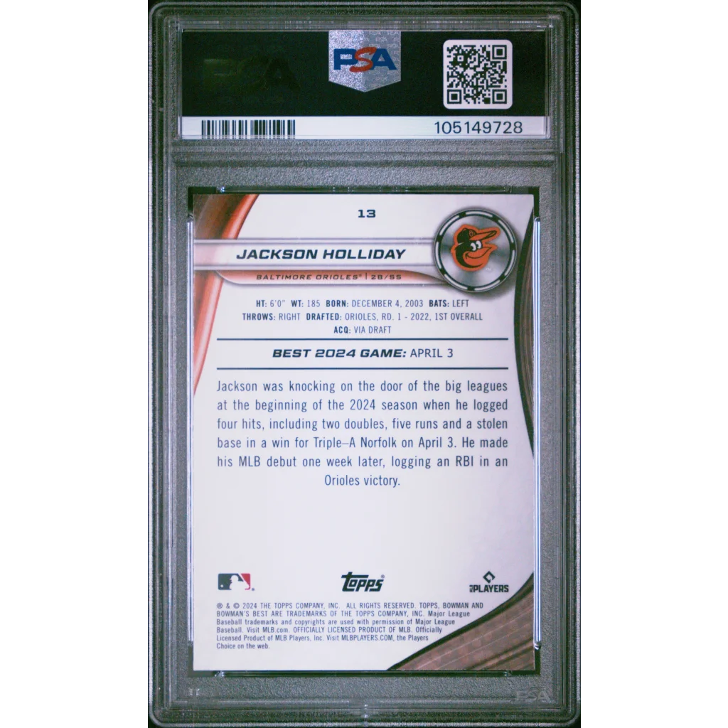 PSA 10 Jackson Holliday 2024 Bowmans Best Rookie Card silver black design