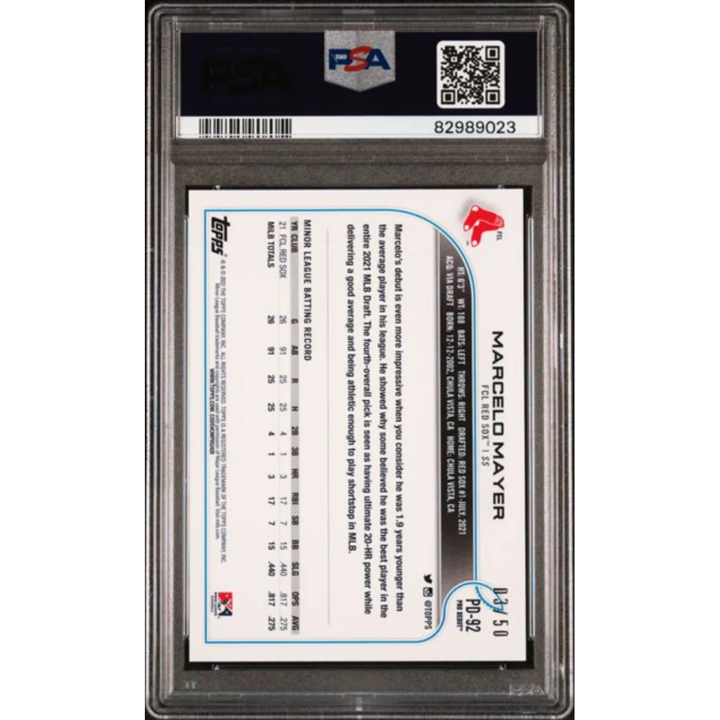 PSA 10 Marcelo Mayer 2022 Topps Gold Rookie Card 84/96