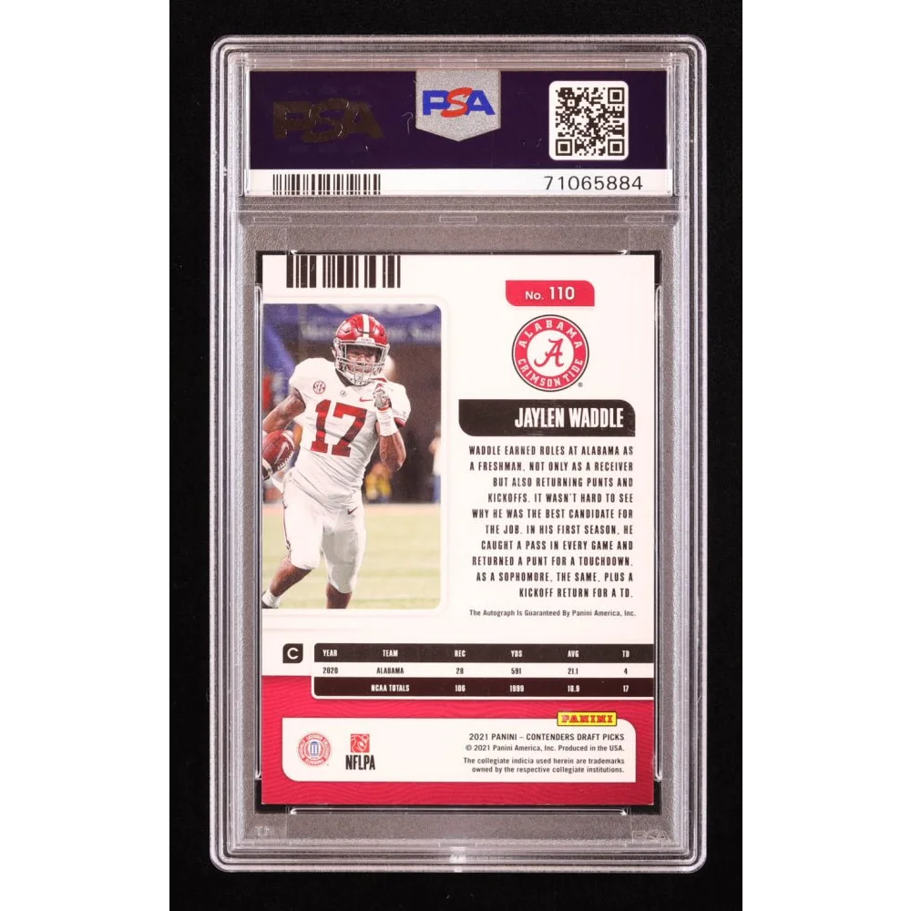 Graded PSA 8 Jaylen Waddle Autographed Rookie Card Alabama Crimson Tide football card