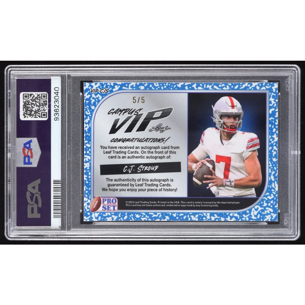 Graded PSA 9 CJ Stroud Pink Crystal Auto Card Ohio State Buckeyes football trading card