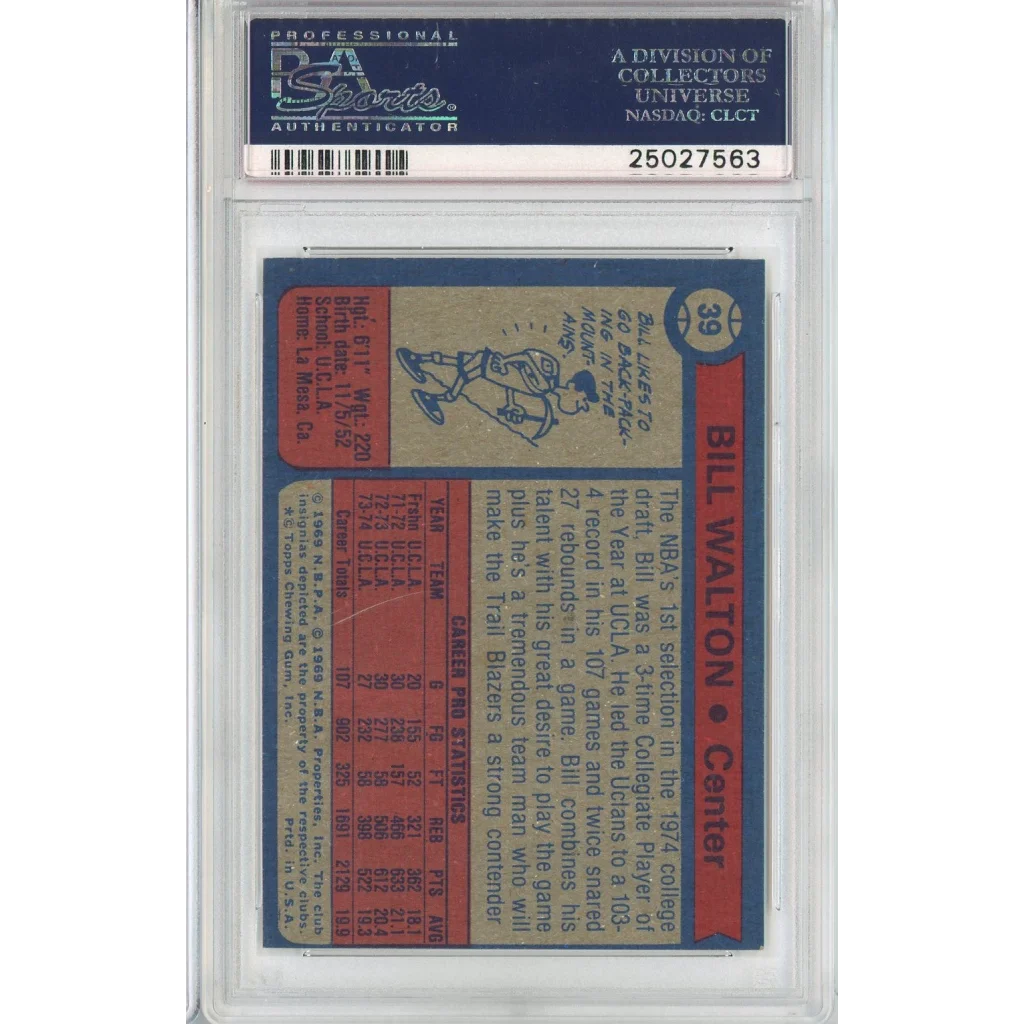 PSA Graded 1974 Topps Bill Walton Basketball Card EX MT 6 showing front view