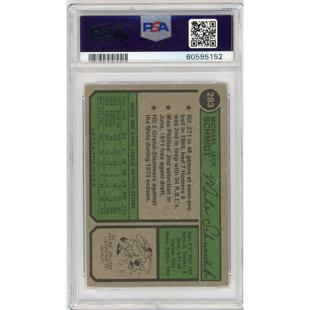 PSA graded 1974 Topps Mike Schmidt #283 card in EX MT condition