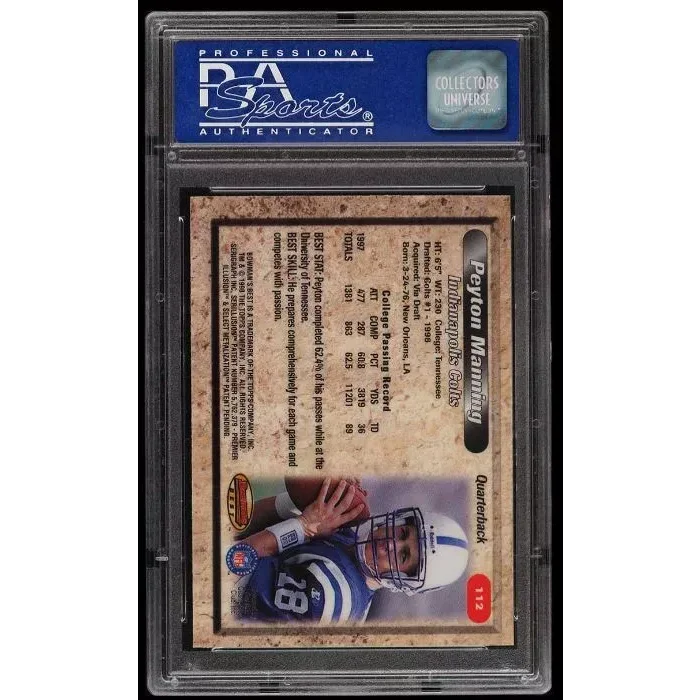 Peyton Manning 1998 Bowmans Best rookie football card in PSA graded slab