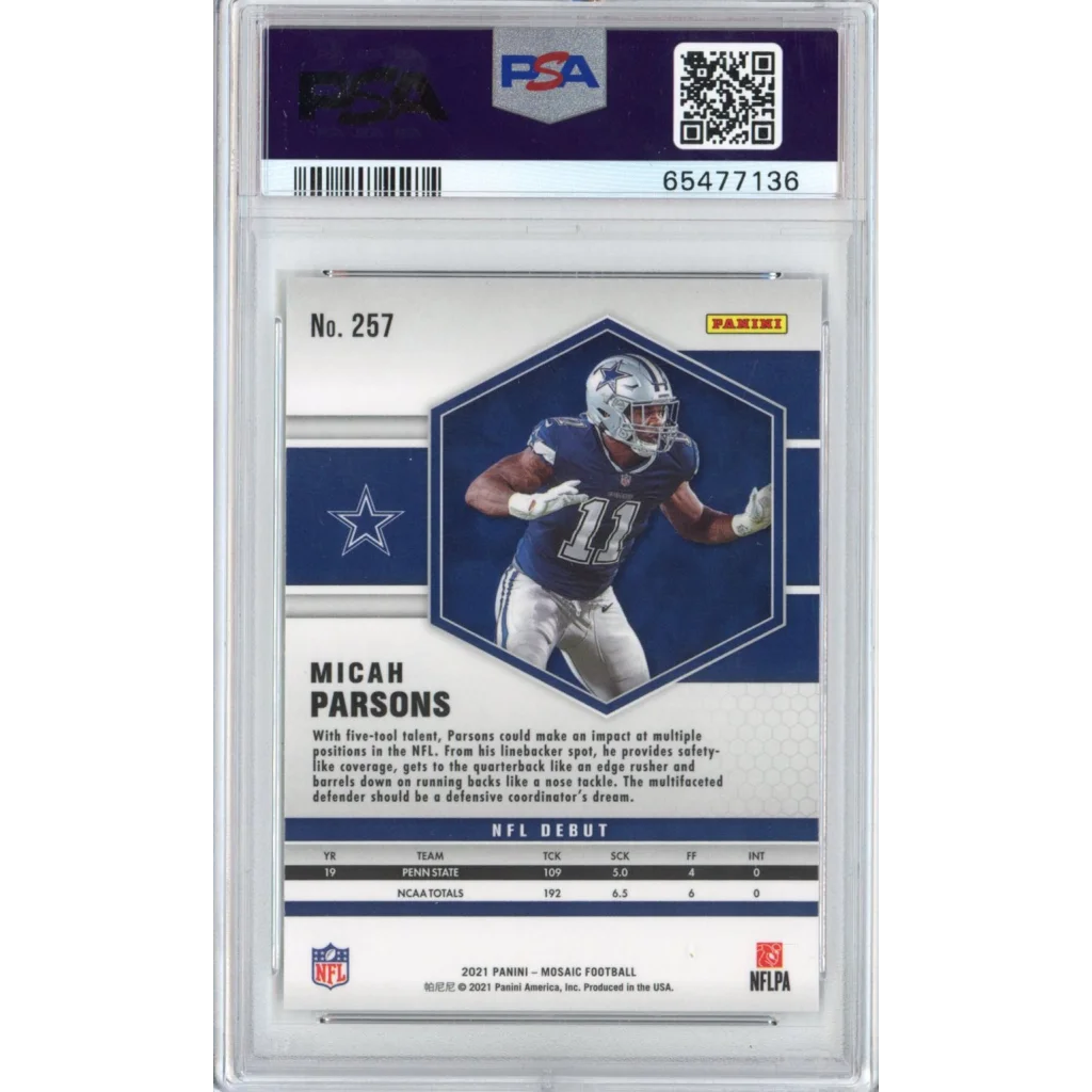 PSA Graded 2021 Mosaic Micah Parsons Rookie Card football trading card image