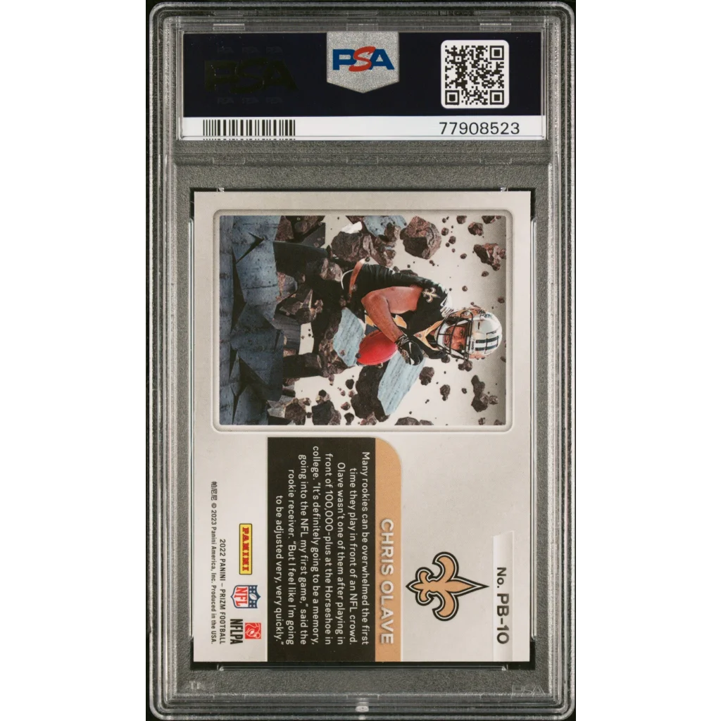 PSA Graded 2022 Prizm Break Chris Olave football trading card on display