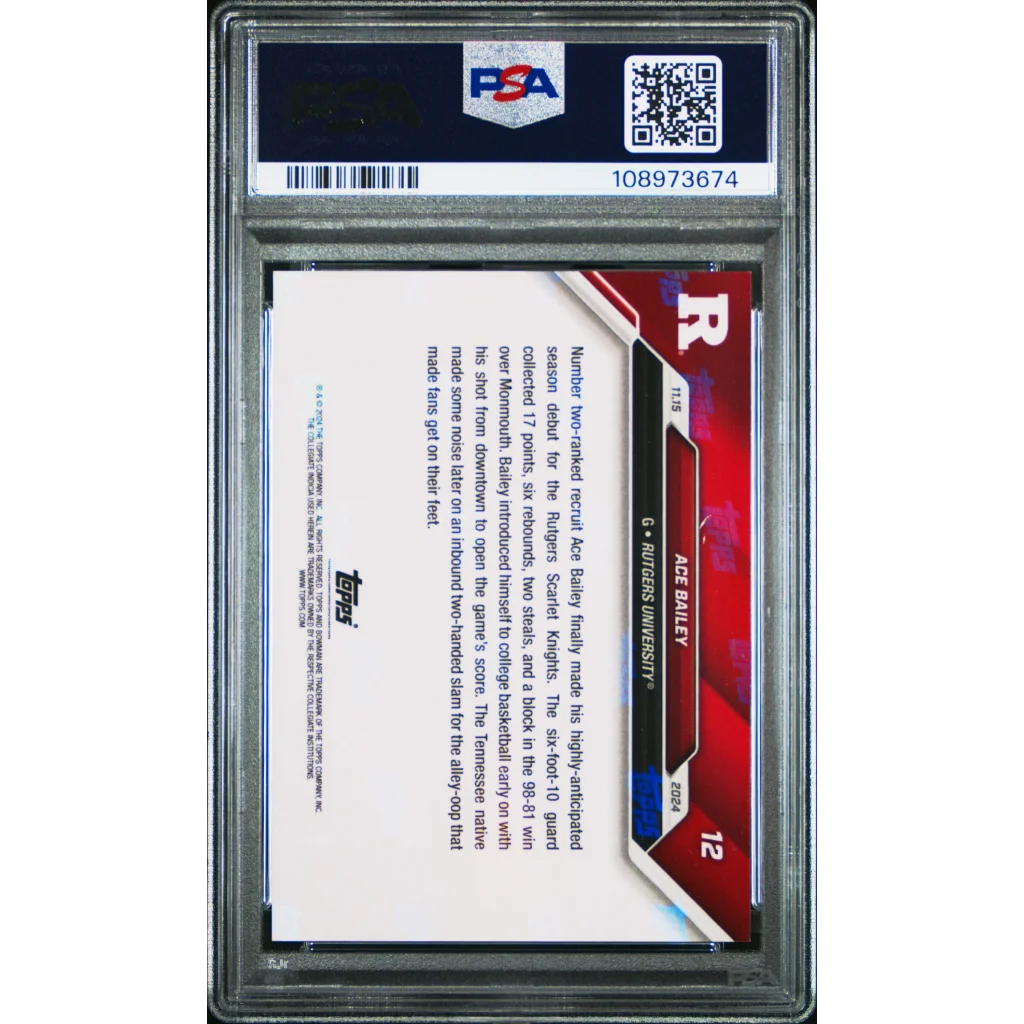PSA graded Ace Bailey 2024 Bowman U Now Basketball Card on display
