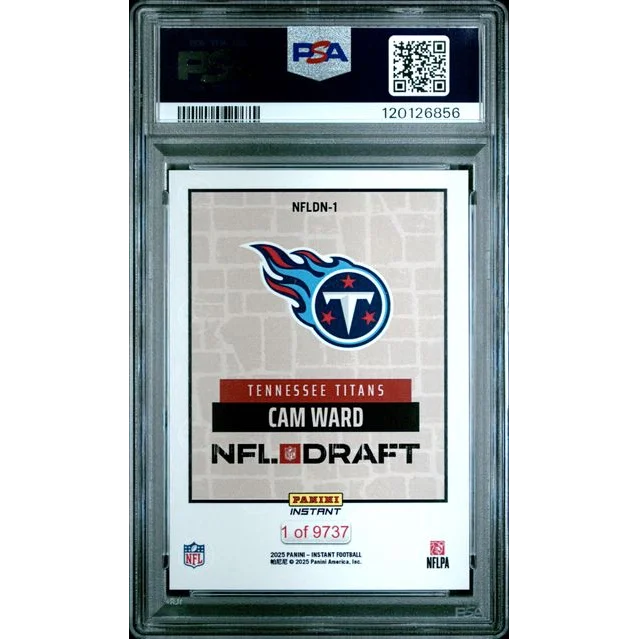 PSA graded Cam Ward 2025 Panini Instant Titans NFL draft card, 1 of 9737