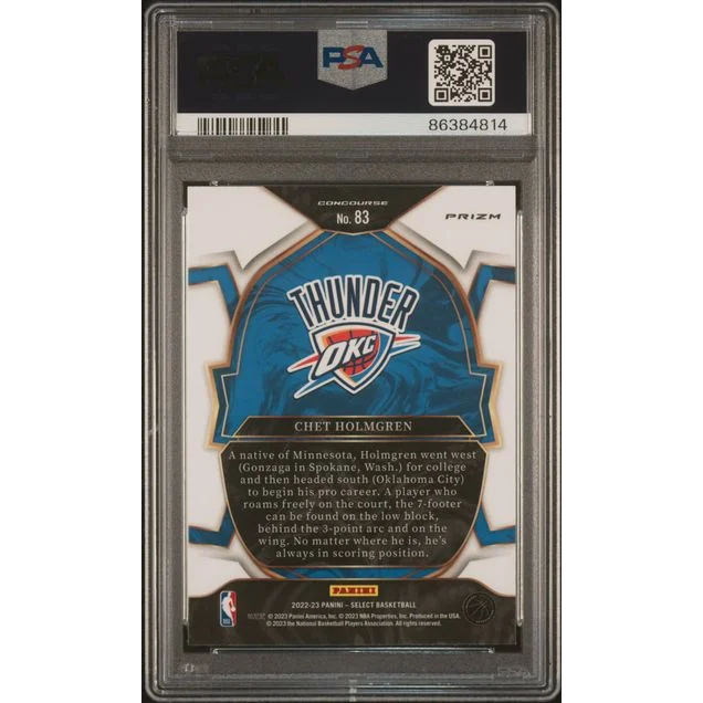 Graded Chet Holmgren Oklahoma City Thunder Blue Prizm Rookie Card in PSA case