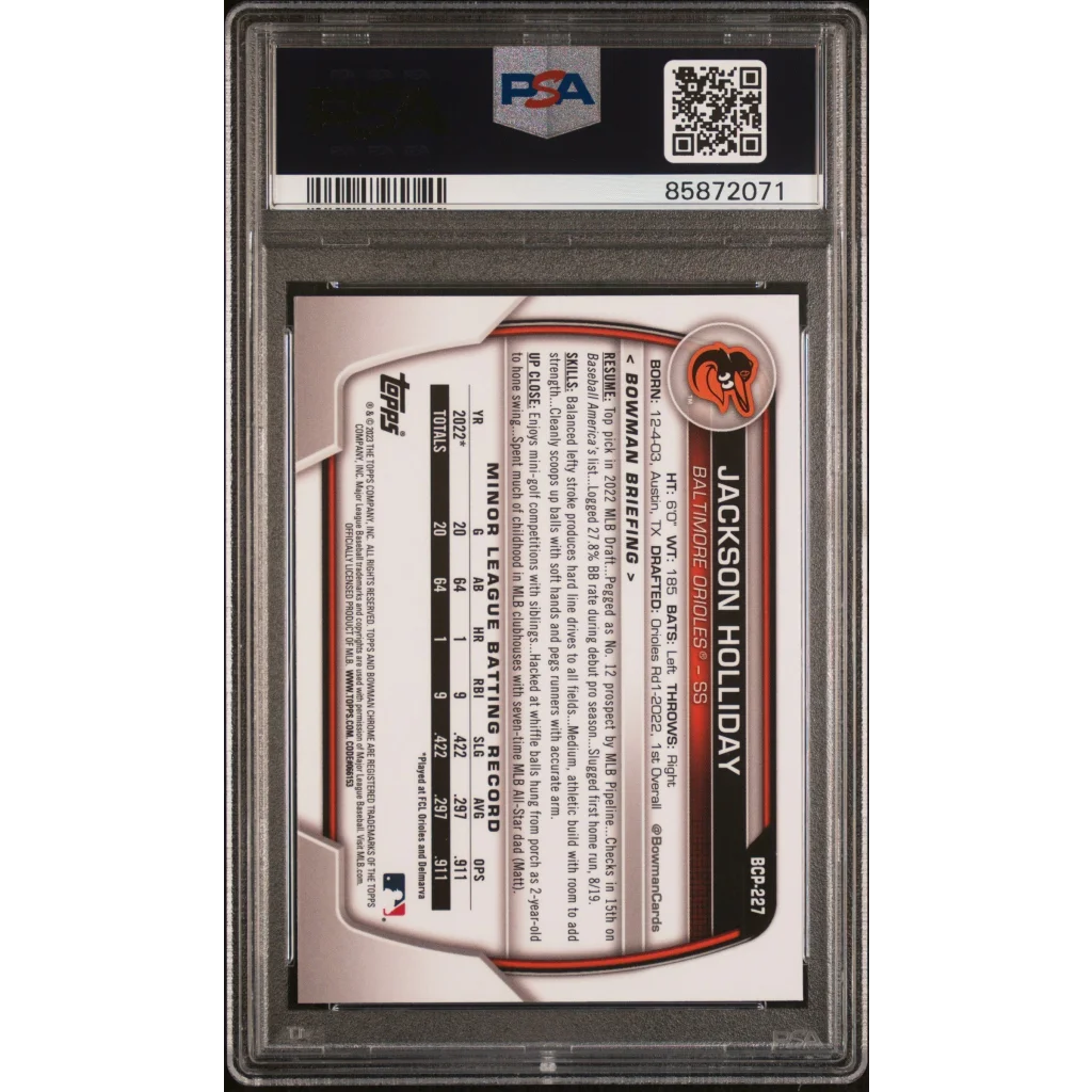 PSA Graded Jackson Holliday Bowman Baseball Card displayed in product listing