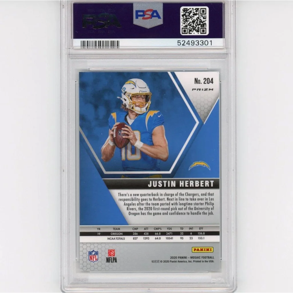 Justin Herbert Green Mosaic Rookie Card PSA Graded 2020 Panini football trading card