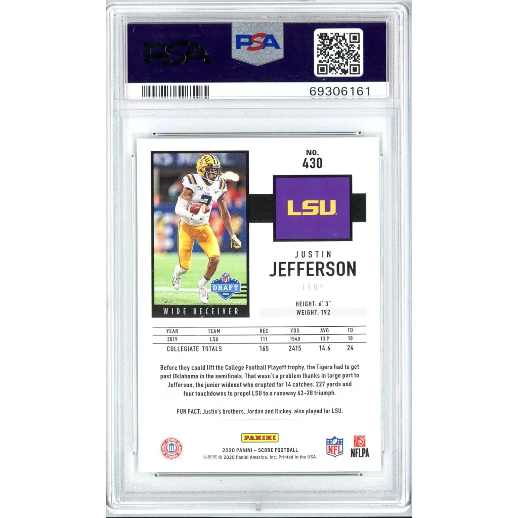 PSA graded Justin Jefferson 2020 Score rookie football card for sale