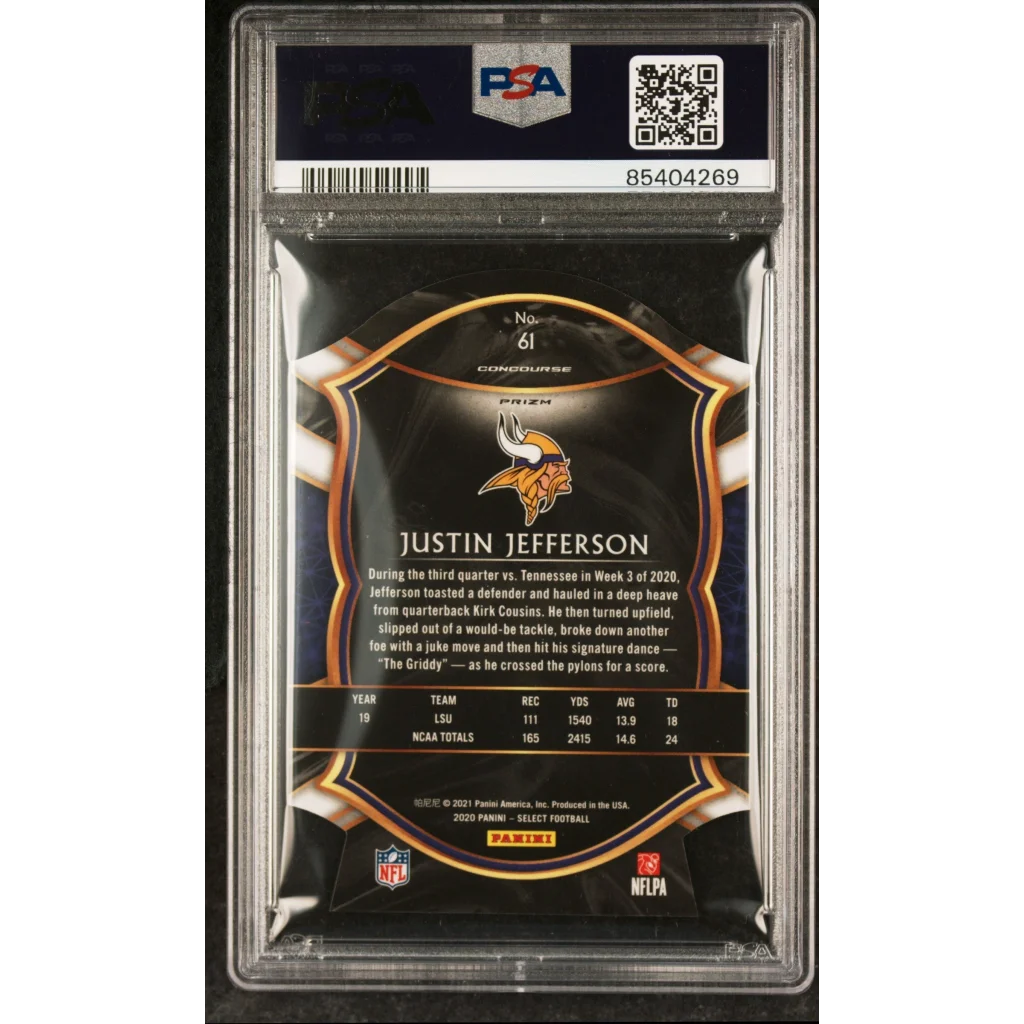 PSA Graded Justin Jefferson Purple Prizm Die Cut Rookie Card football trading card