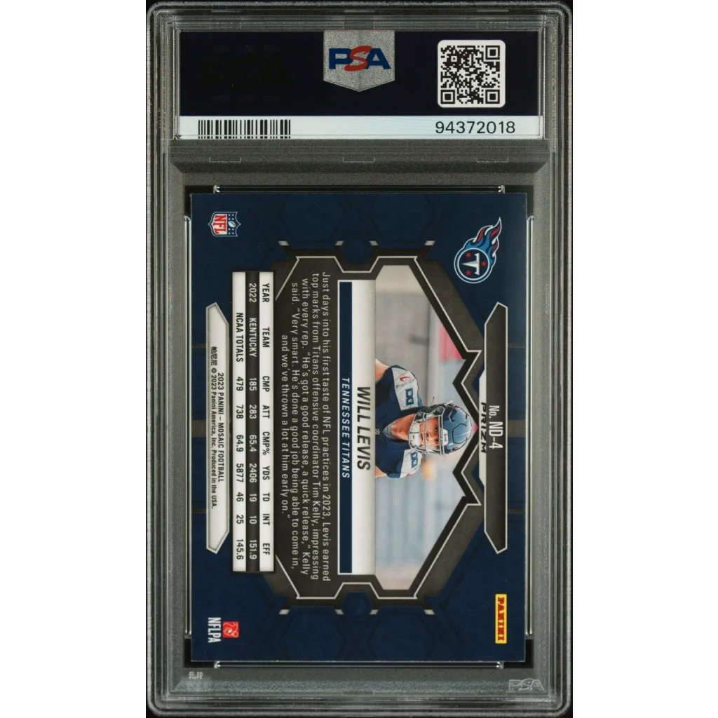 PSA graded Will Levis 2023 Mosaic NFL Debut Camo Pink football trading card