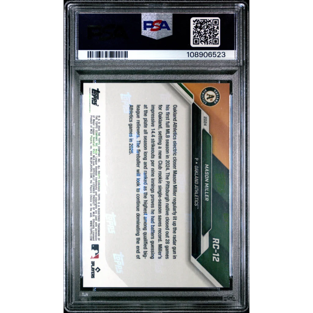 PSA graded Mason Miller Oakland Athletics rookie baseball card in protective case