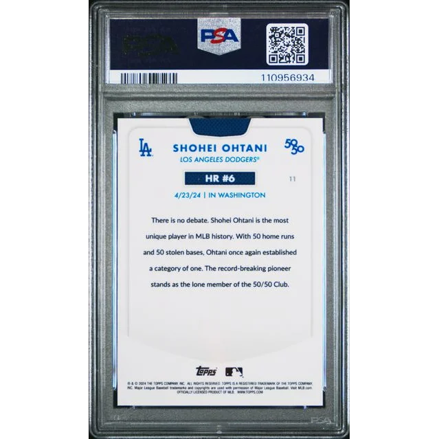 PSA graded Shohei Ohtani 2024 Topps chrome green refractor card in sleeve