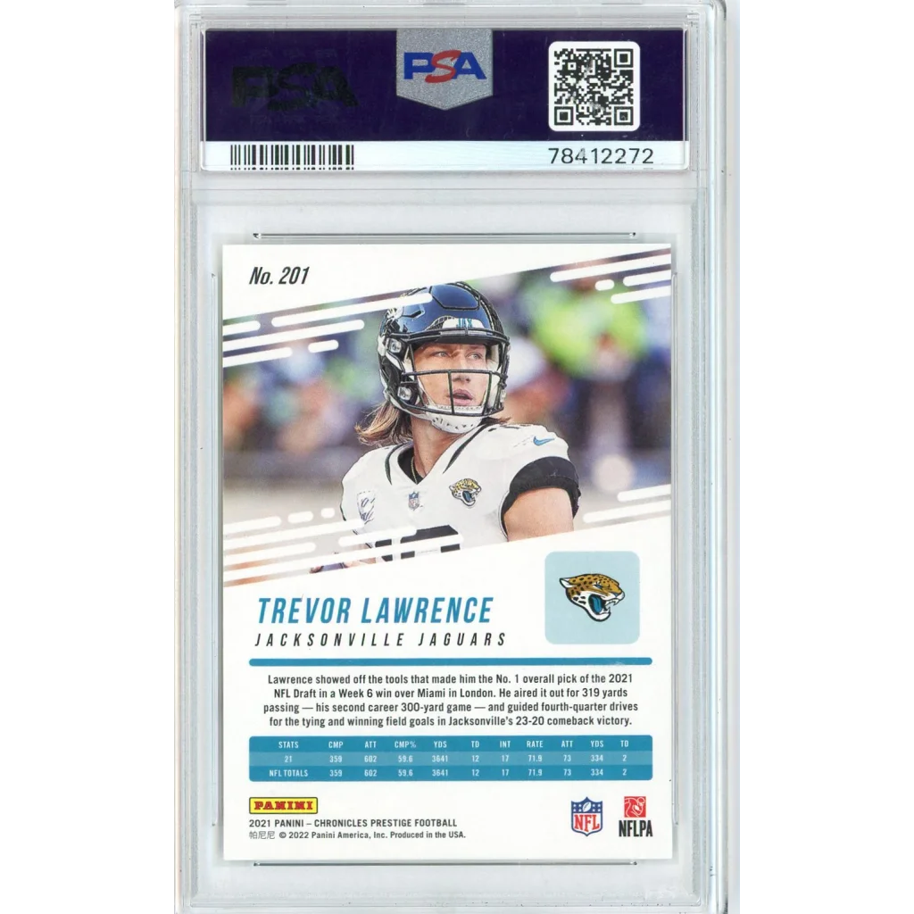 Graded Trevor Lawrence 2021 Panini Chronicles Prestige Rookie Card in PSA holder