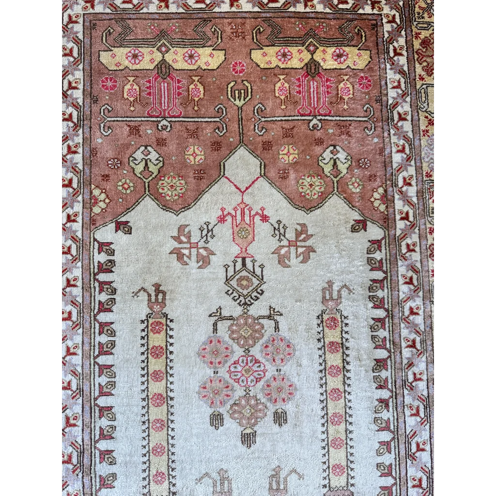 Pure silk Turkish Kayseri rug with vintage geometric floral patterns