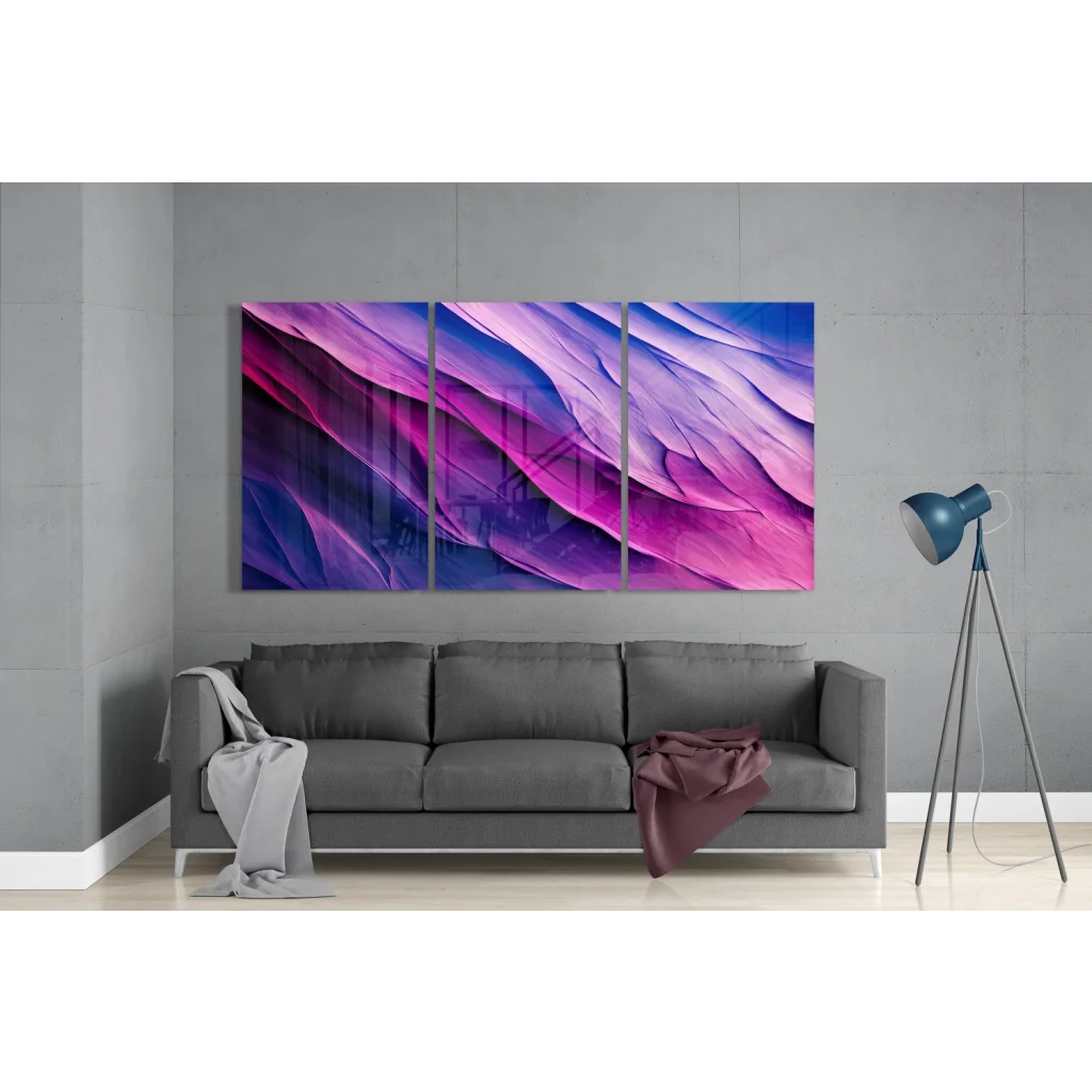 Stunning Insigne Glass Art Triptych in Purple and Pink Waves | Modern Wall Art Decor | vintageantiquesgifts.com