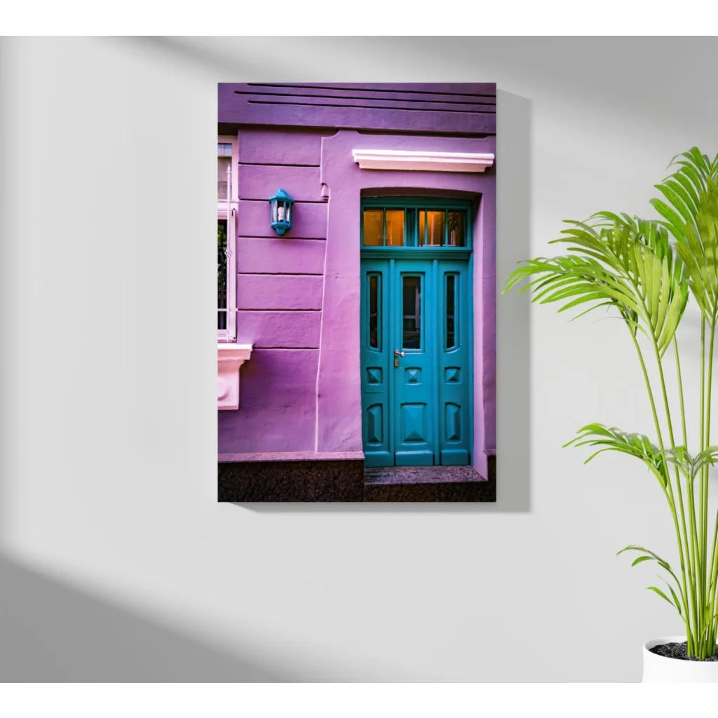 Purple teal door lantern aluminum wall art print